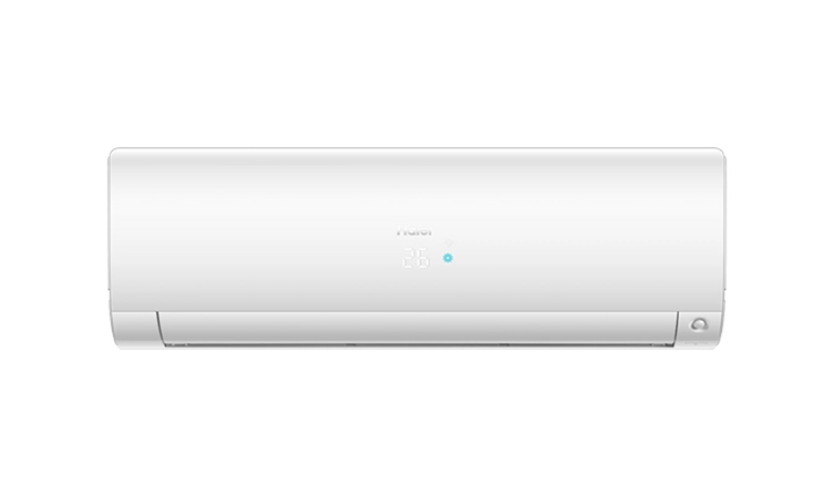 Klimatyzator ścienny Haier w białym kolorze, nowoczesny design, przeznaczony do efektywnego chłodzenia i ogrzewania pomieszczeń