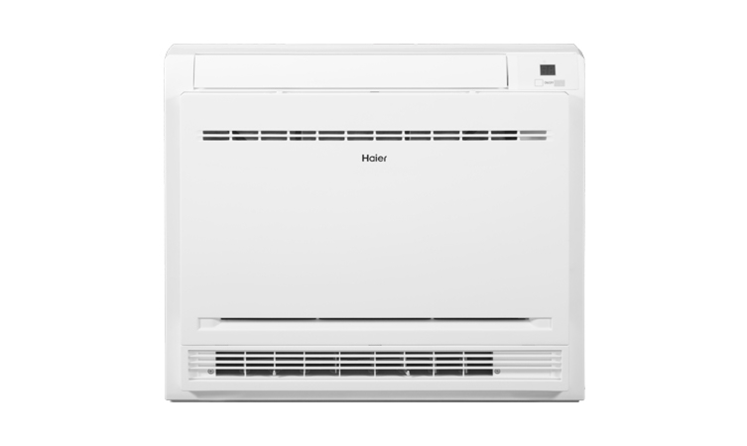 Klimatyzator przypodłogowy Haier Console w białym kolorze, kompaktowy design, idealny do efektywnego chłodzenia i ogrzewania pomieszczeń